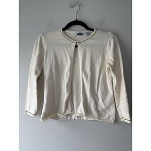 Old Navy Vintage Cottagecore Y2K Cream Cardigan With Green Stitch Detailing Sz 8